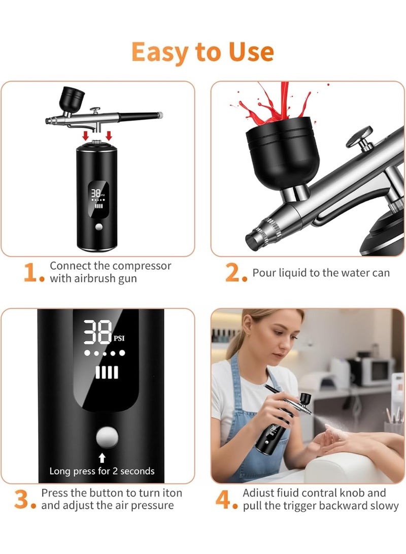 Bukela Airbrush Kit with Compressor - Nail Styler, 48PSI Screen Display Airbrush, Rechargeable Cordless Airbrush Machine for Manicure, Make-up, Painting, Cake Decoration - Image 2